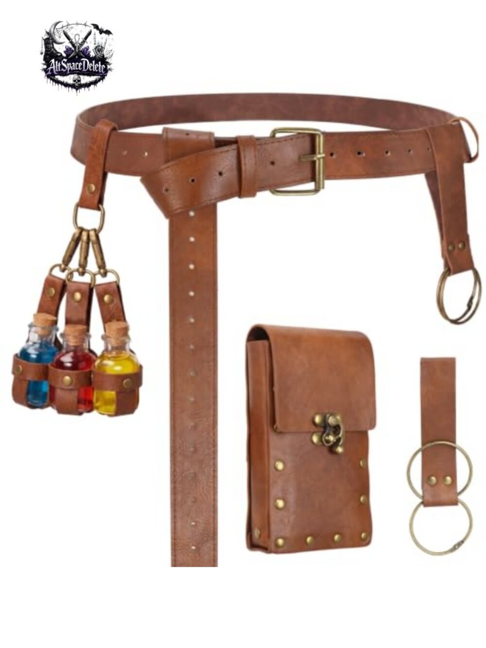 Medieval Renaissance Belt Set Faux Leather Cosplay Waist Bag Pouch